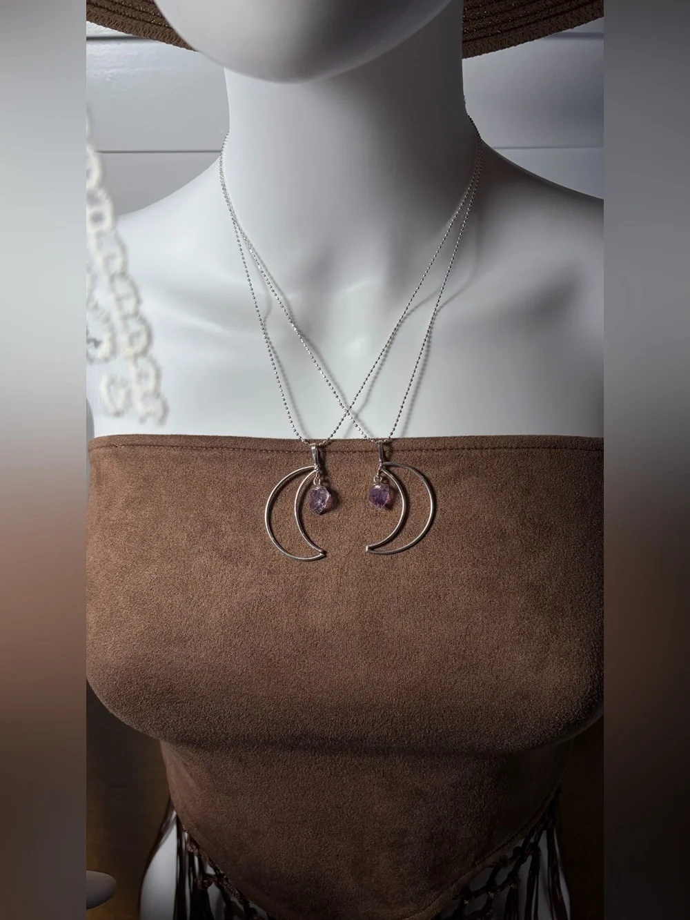 SET of Matching Silver Amethyst Drop Friendship Moons